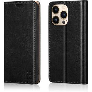 Belemay Compatible with iPhone 14 Pro Wallet Case-Genuine Leather RFID Blocking